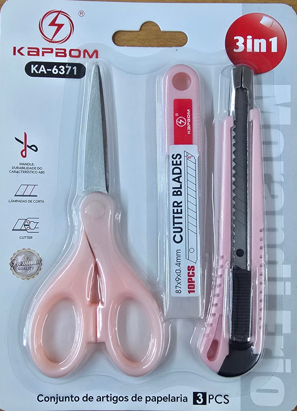 Kit 3 em 1 Tesoura Estilete e Refil Rosa
