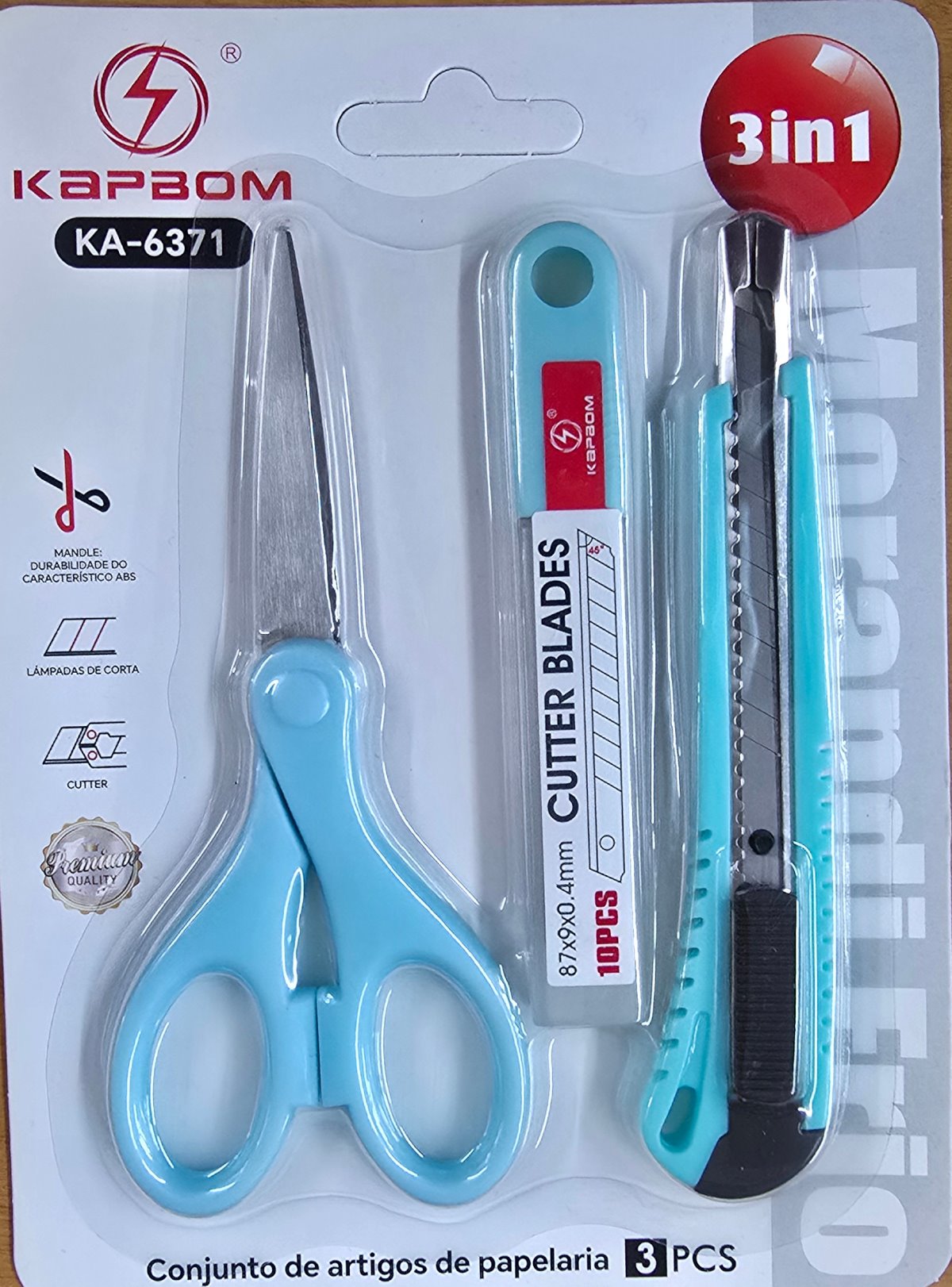 Kit 3 em 1 Tesoura Estilete e Refil Verde