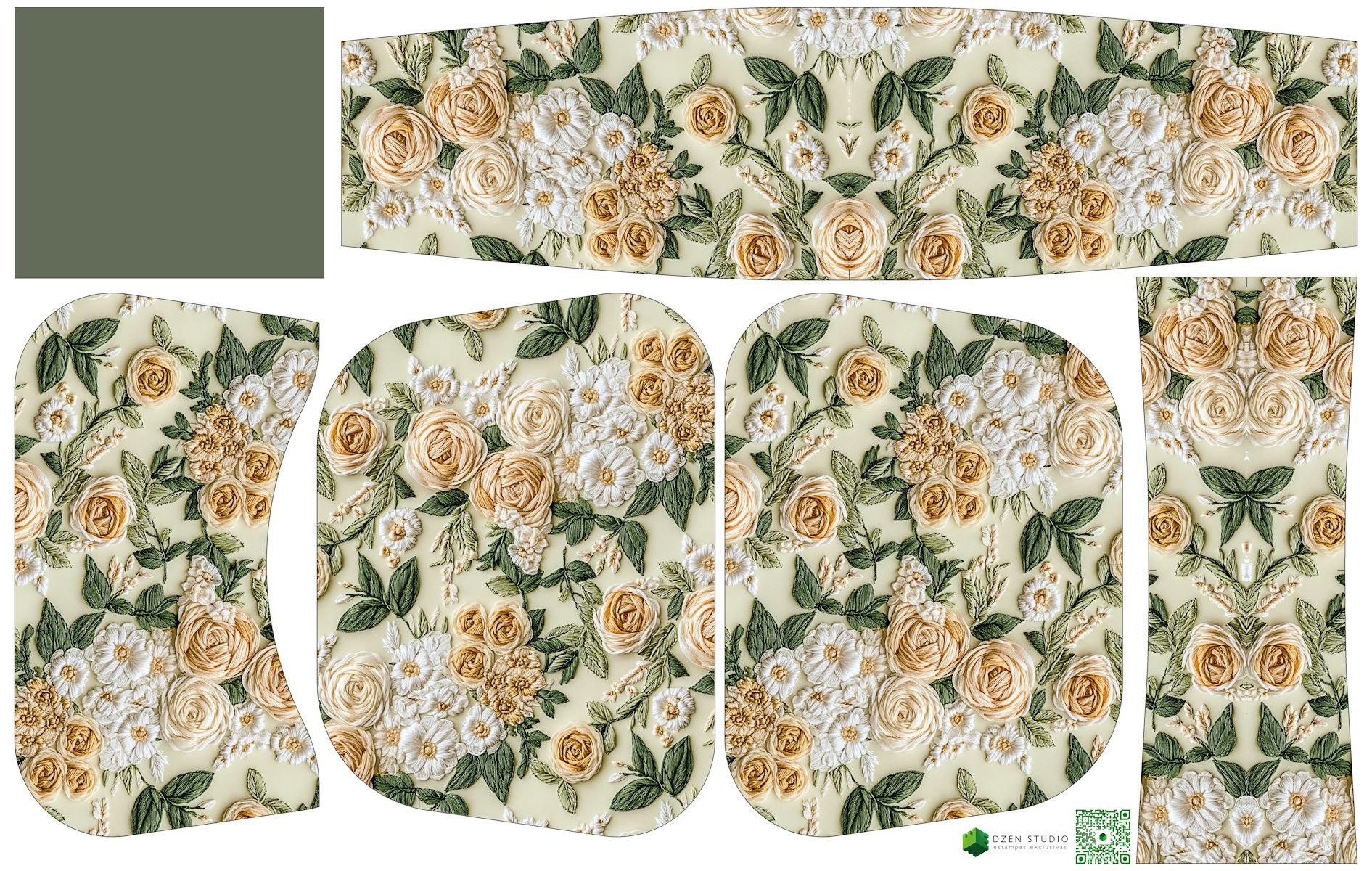 Painel Bolsa Marilene Floral Fundo Verde Água