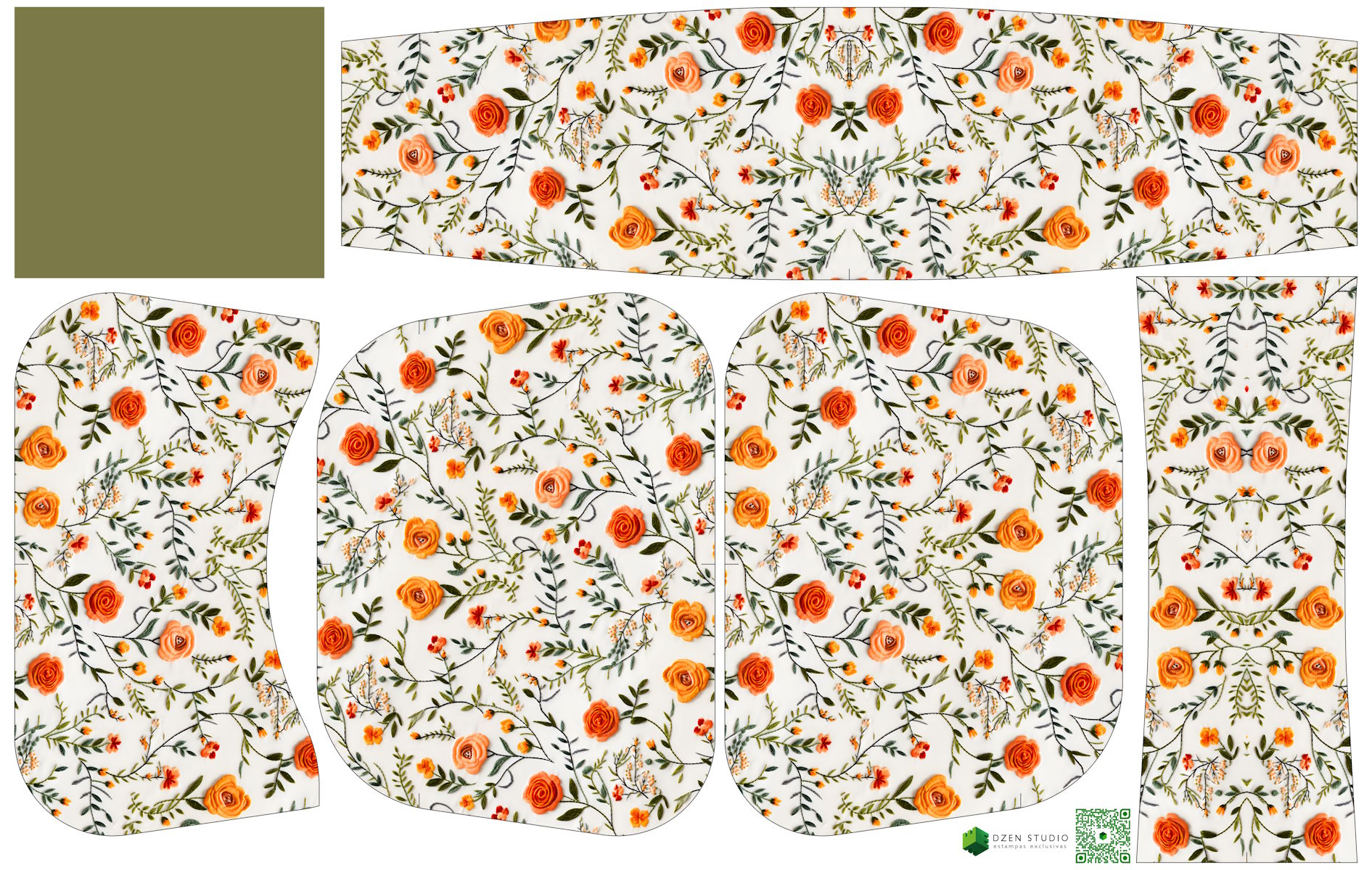 Painel Bolsa Marilene Floral Pequeno Frundo Branco