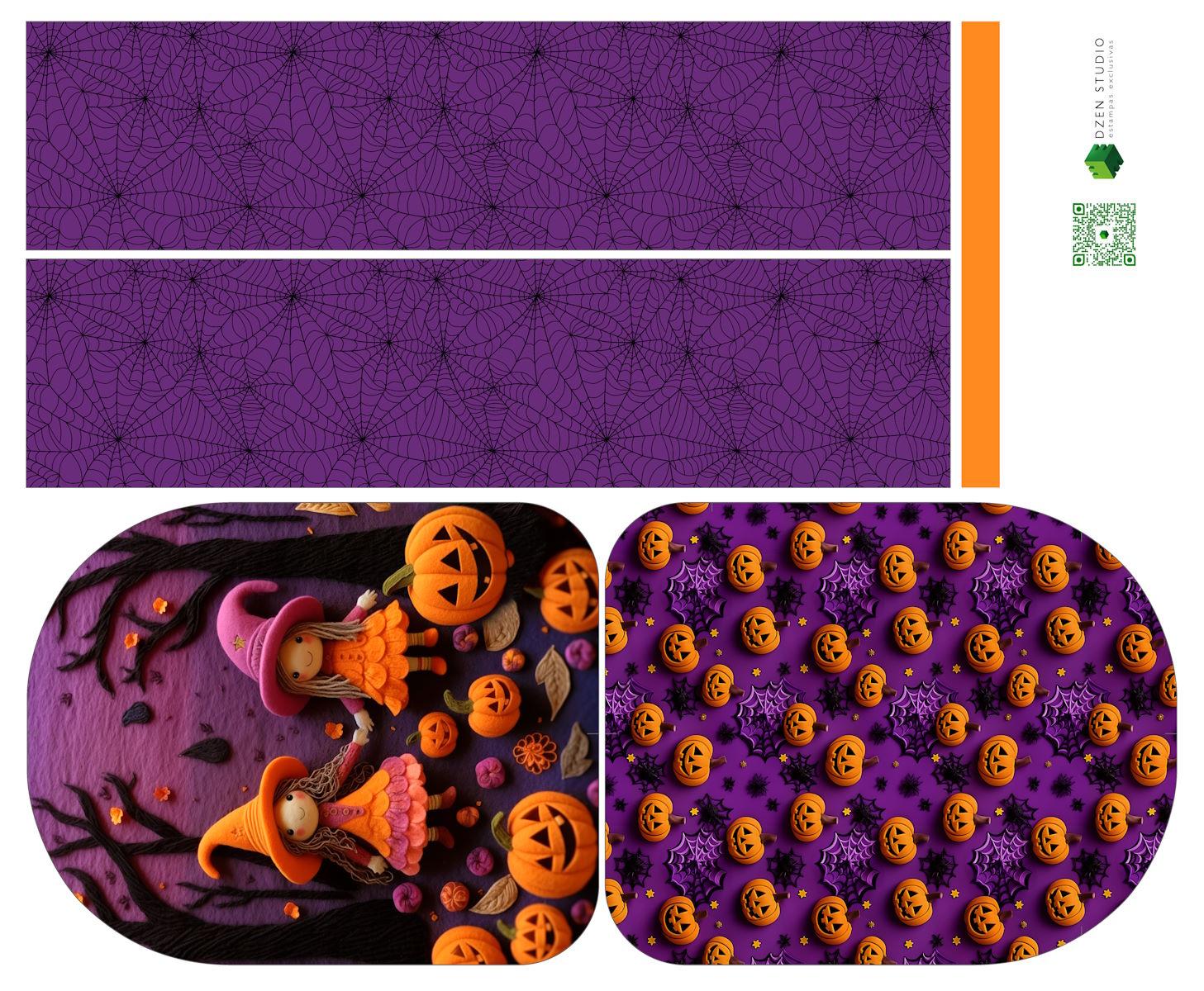 Painel Mochila Média Halloween - Sintético Doll Estampado