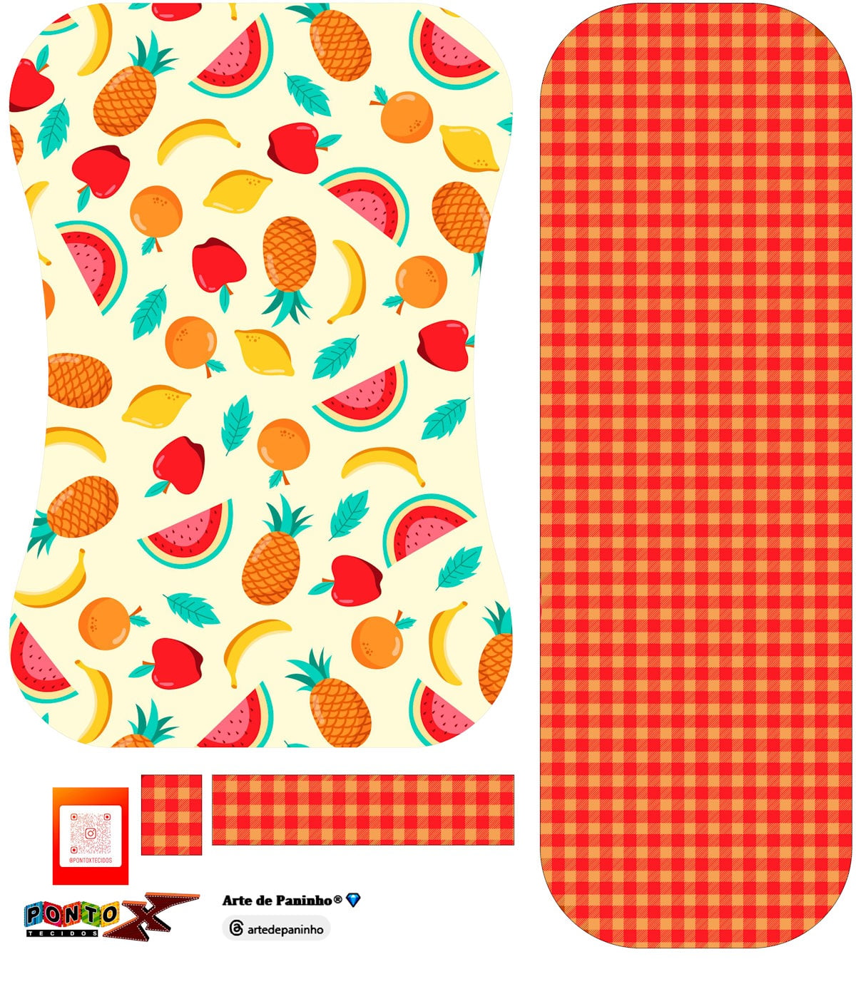 Painel Porta Marmita Lancheira Frutas - Sintético Doll Estampado