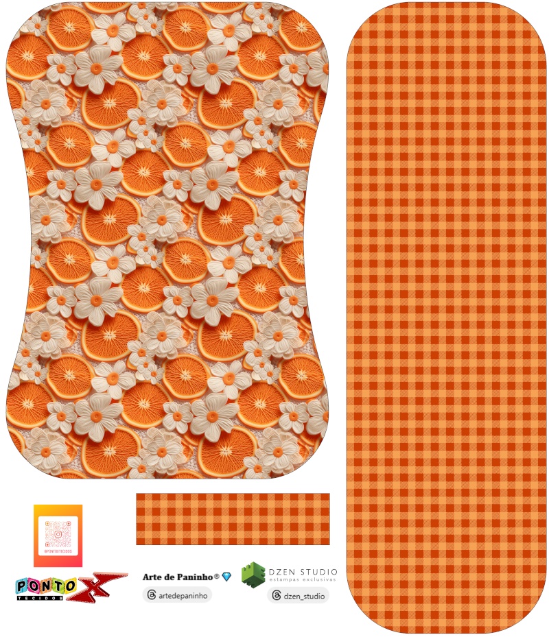 Painel Porta Marmita Laranja Arte de Paninho e Dzen Sintético Doll Estampado