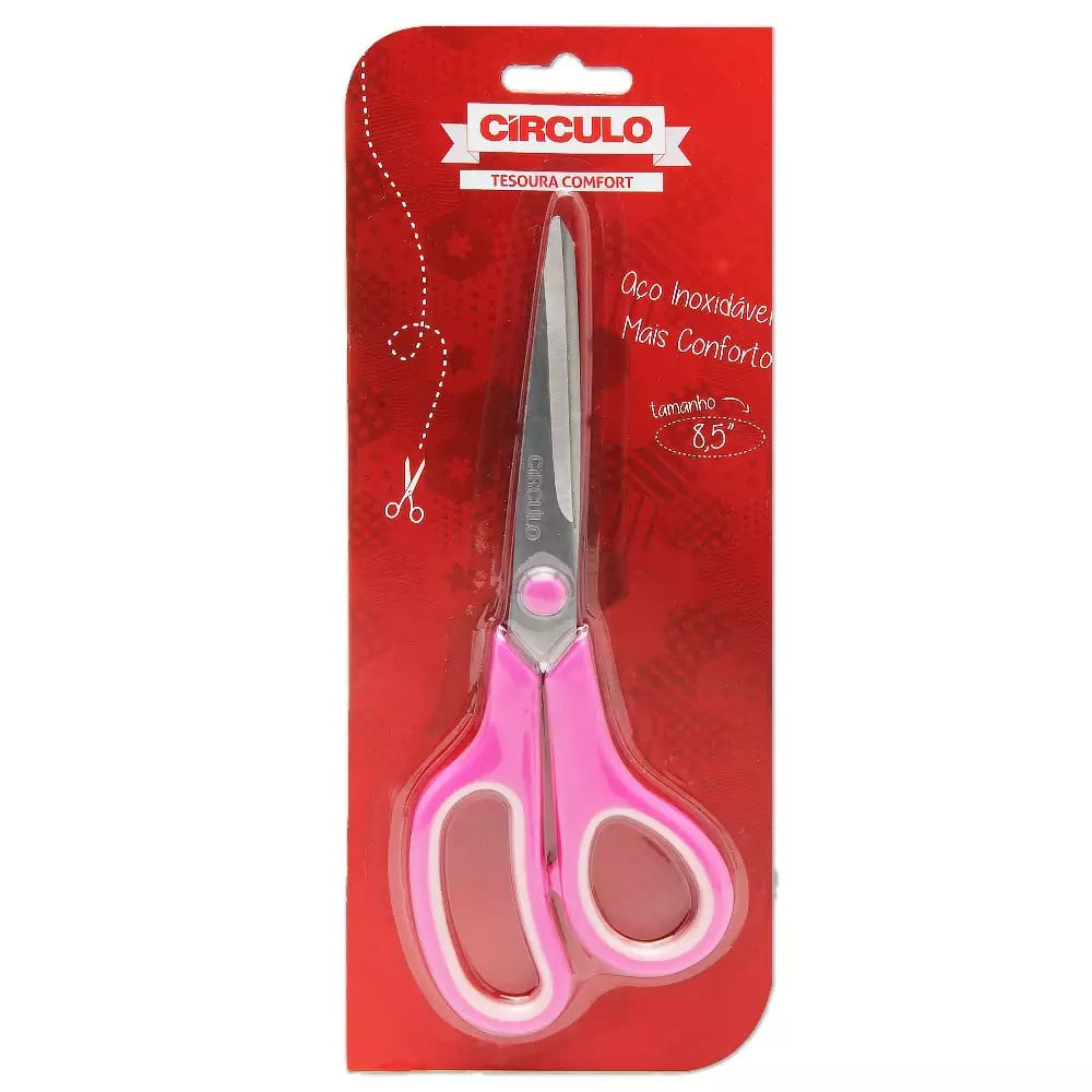 Tesoura Confort Círculo Rosa - 21,5 cm