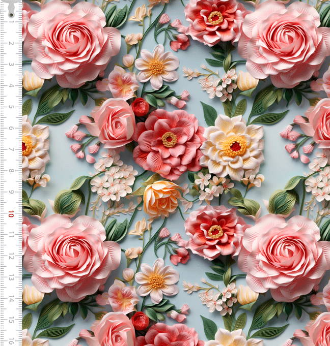 Sarja Estampada Impermeável Rosas Fundo Azul 9100e11434S