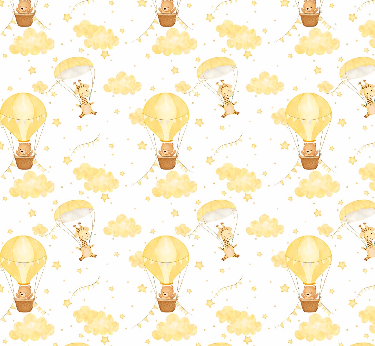 Girafa Paraquedas e Urso Balão Amarelo - Sintético Doll