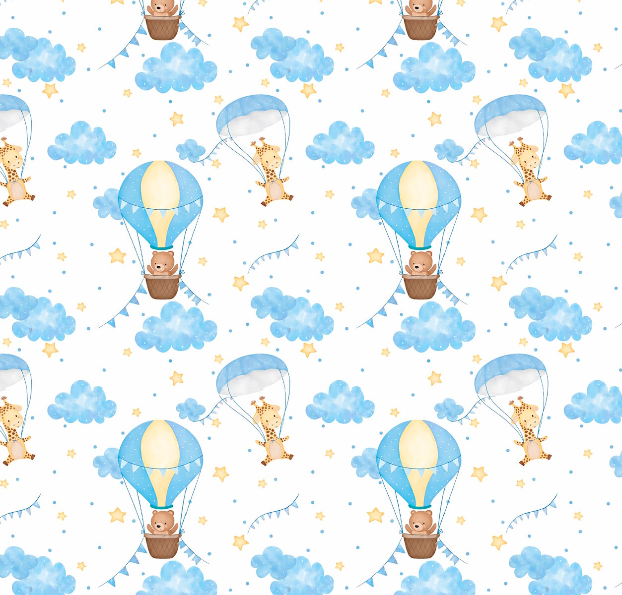 Girafa Paraquedas e Urso Balão Azul - Sintético Doll