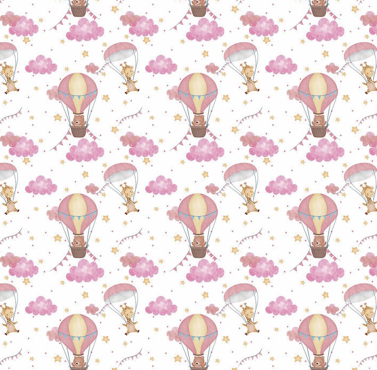 Girafa Paraquedas e Urso Balão Rosa - Sintético Doll