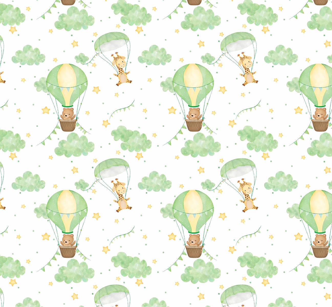 Girafa Paraquedas e Urso Balão Verde - Sintético Doll