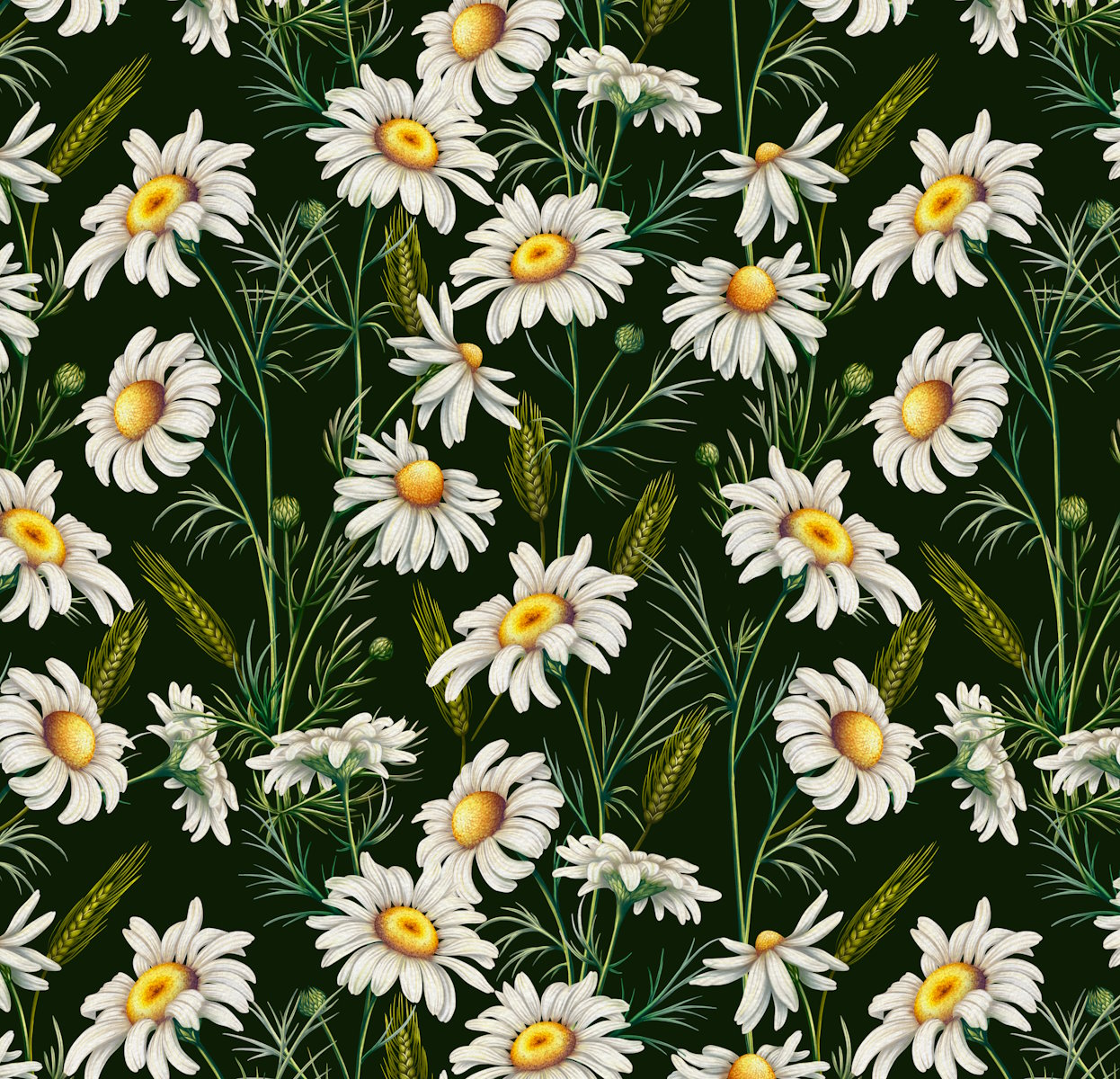 Margaridas fundo verde - Sintético Doll
