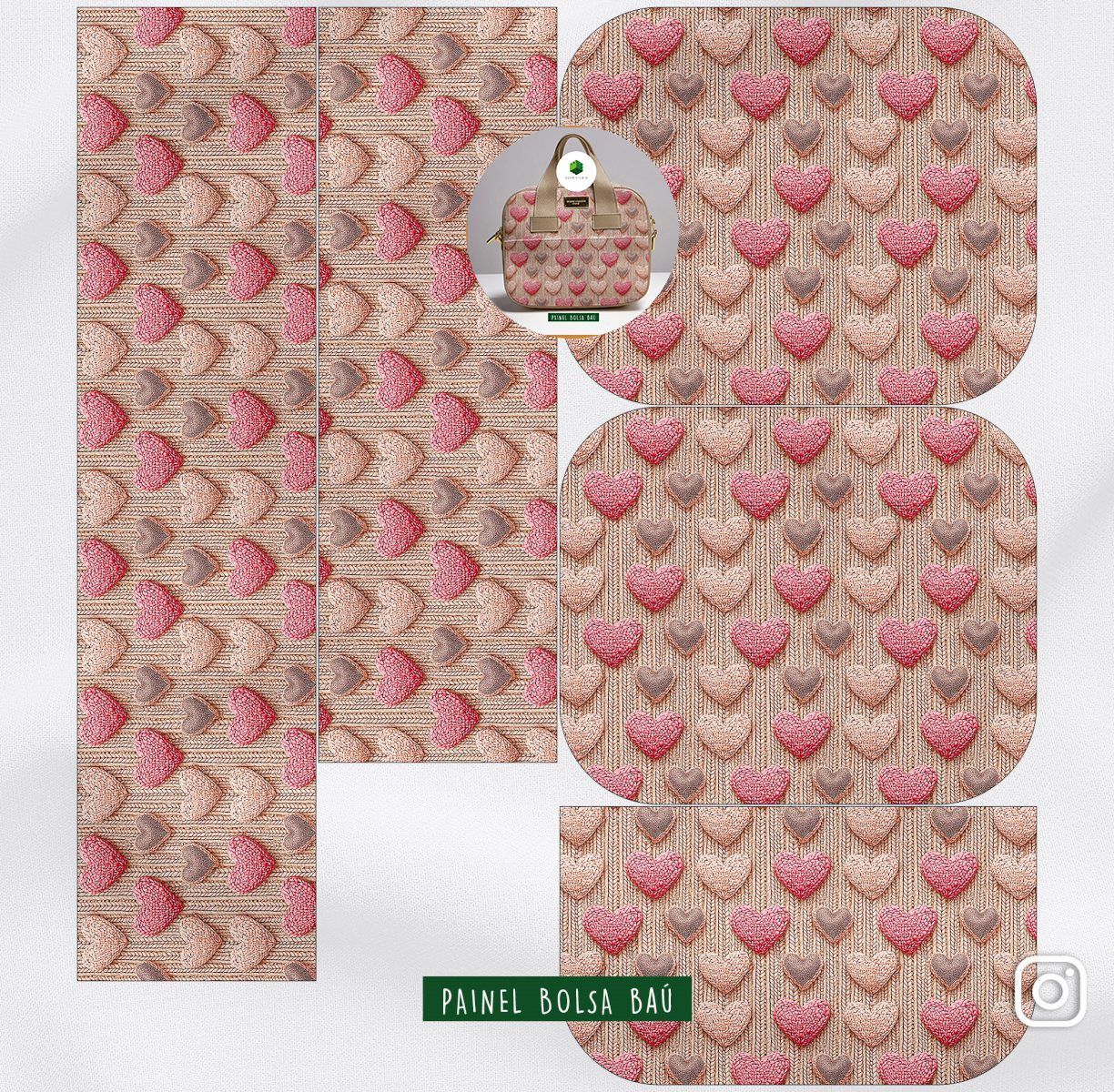 Painel Bolsa Baú Coração Crochê