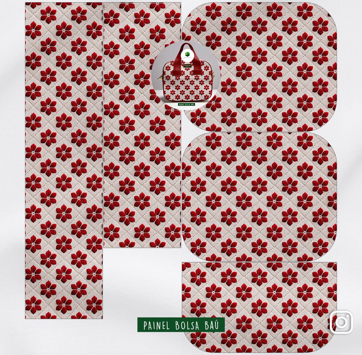 Painel Bolsa Baú Floral Crochê Vermelho