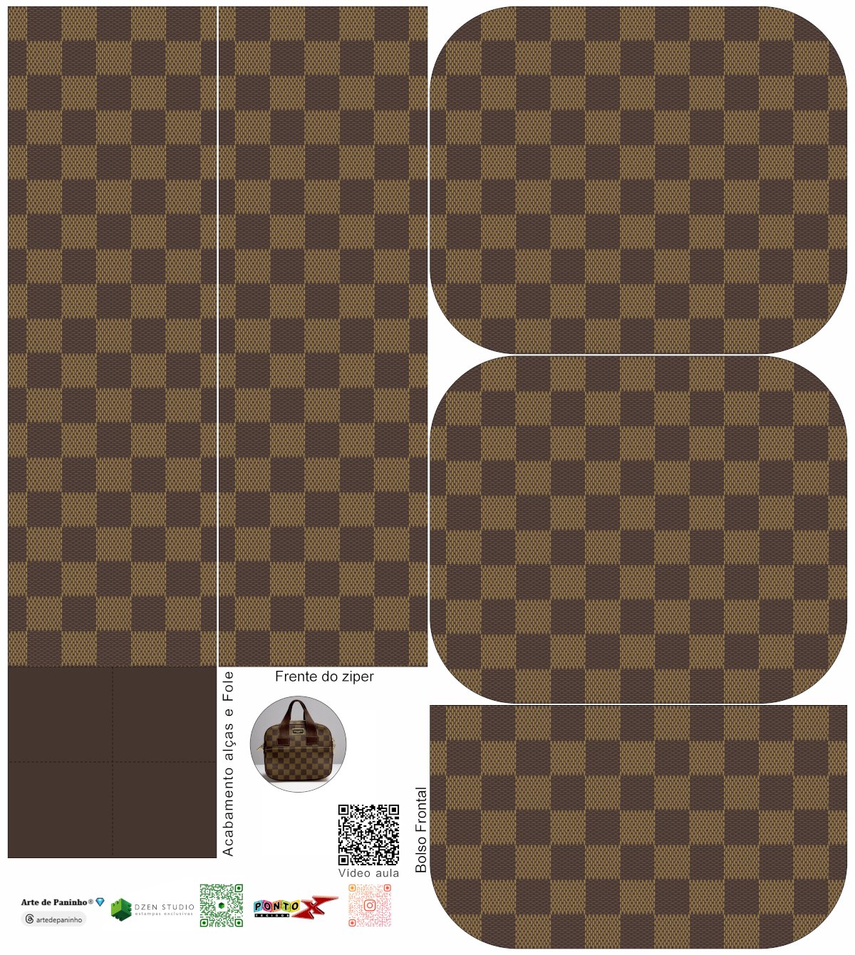 Painel Bolsa Baú Paris xadrez Marrom