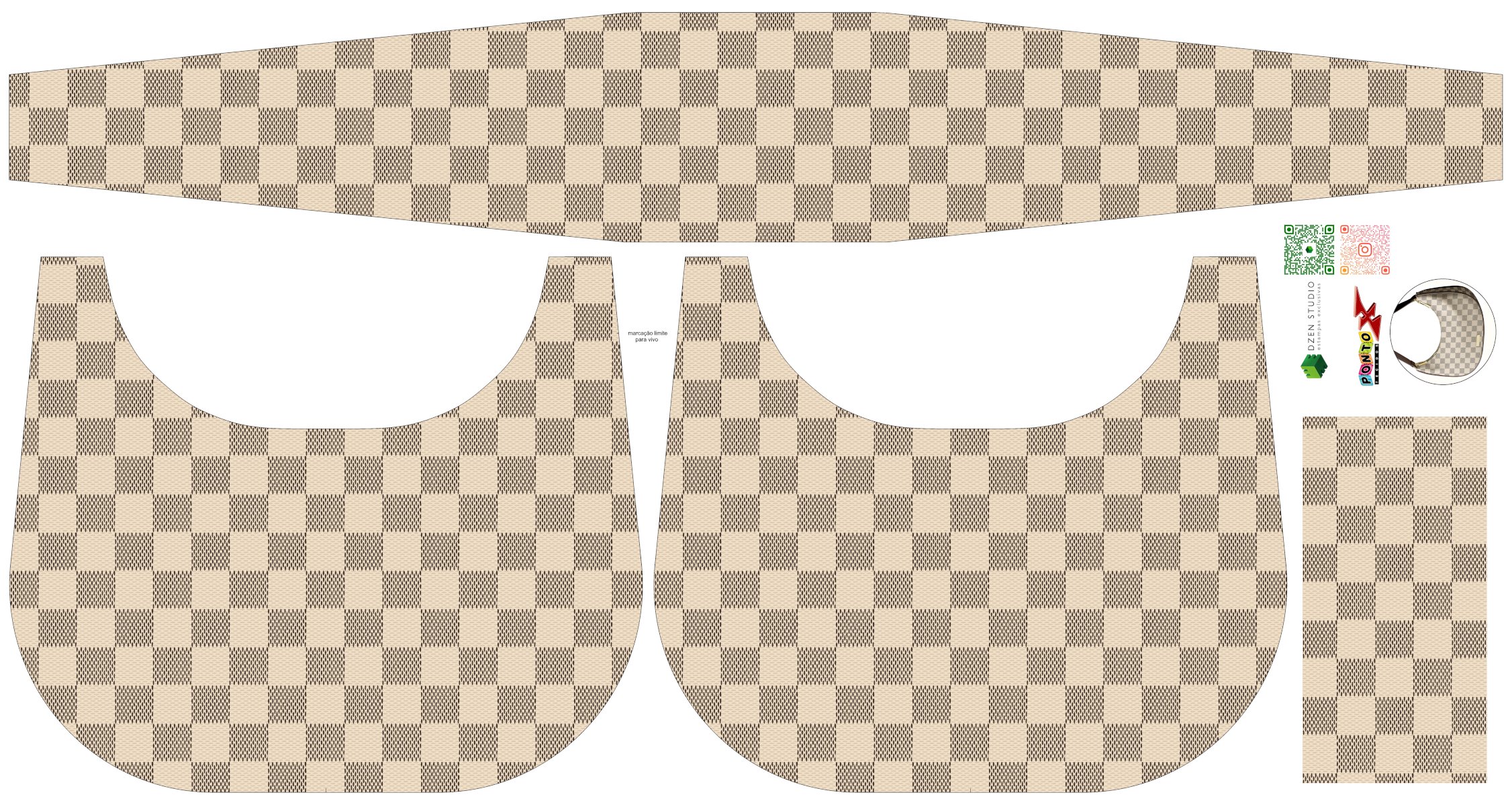 Painel Bolsa Canoa Paris Xadrez Bege