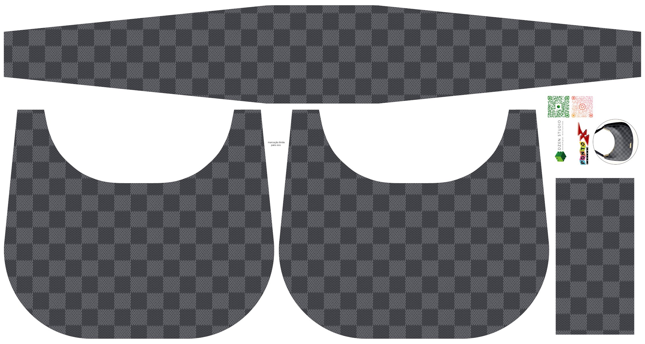 Painel Bolsa Canoa Paris Xadrez Cinza