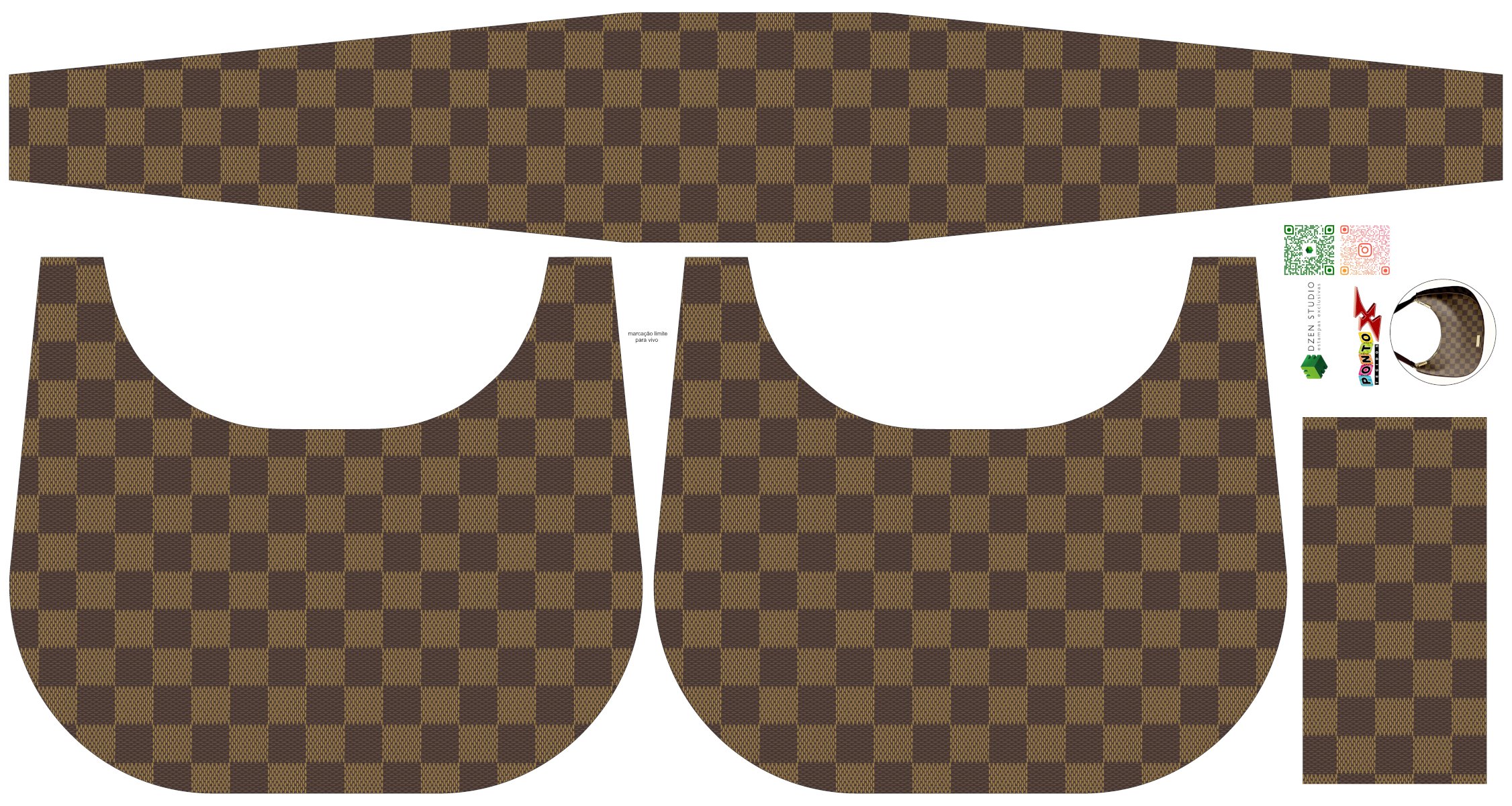 Painel Bolsa Canoa Paris Xadrez Marrom