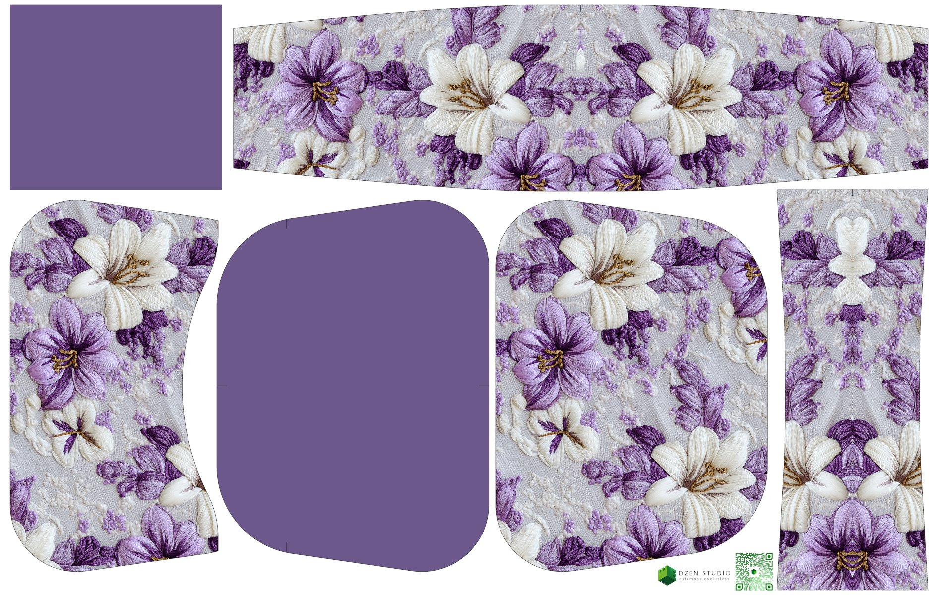 Painel Bolsa Marilene Floral Lilás com Fundo Liso