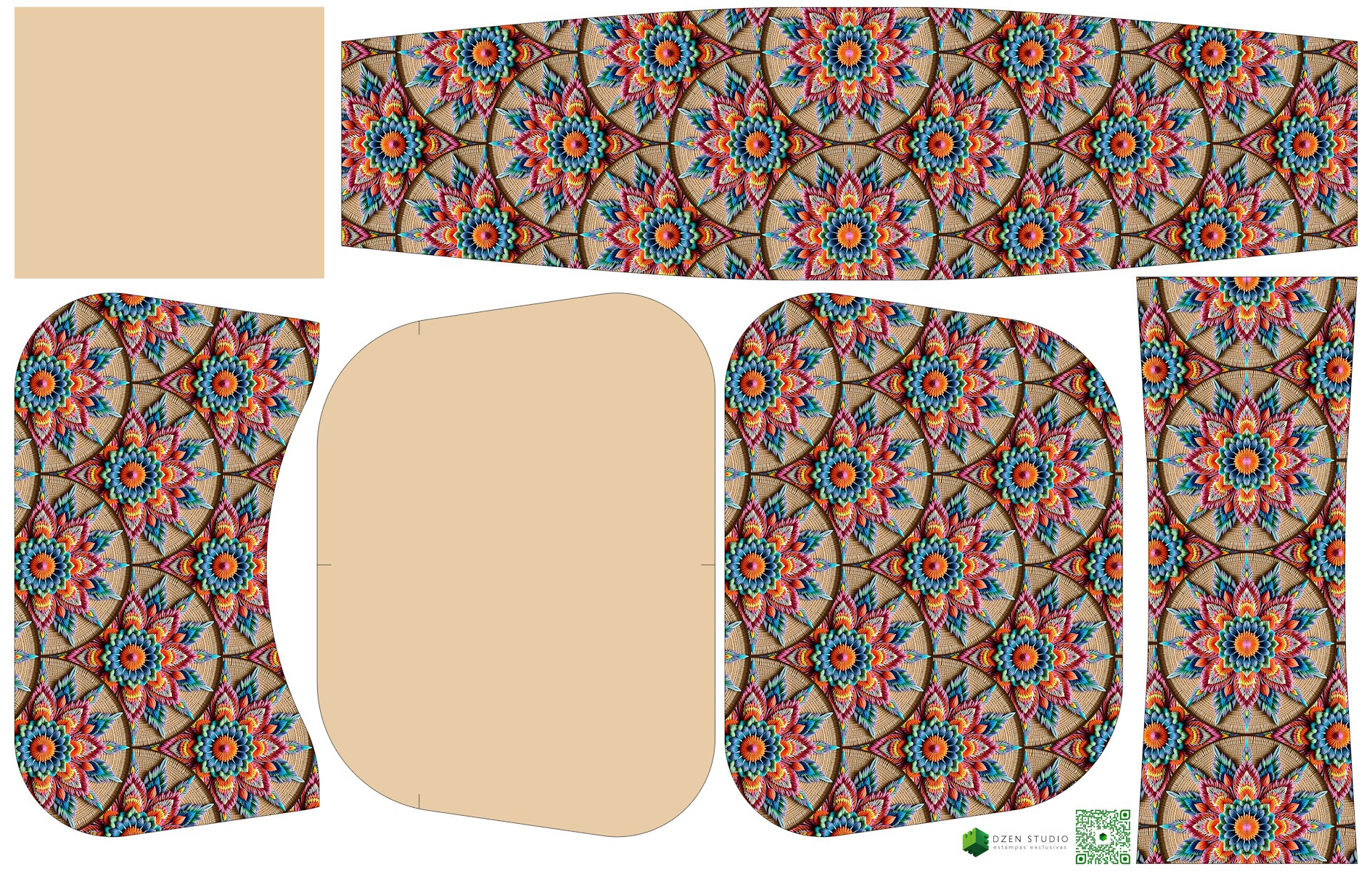 Painel Bolsa Marilene Mandalas Juta - Bege