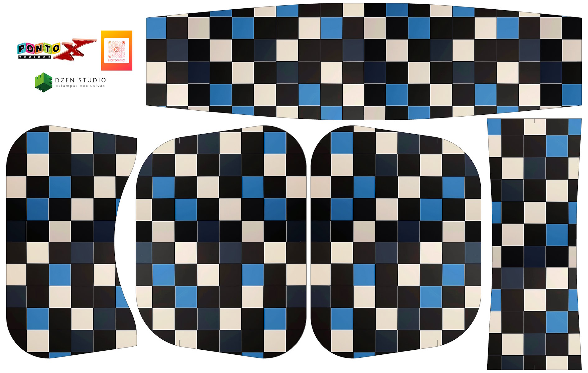 Painel Bolsa Marilene Trama Xadrez Azul e Preto