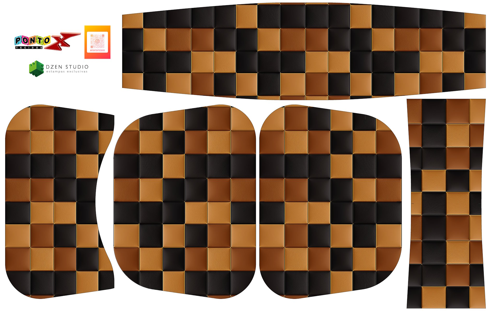 Painel Bolsa Marilene Trama Xadrez Bege Marrom e Preto