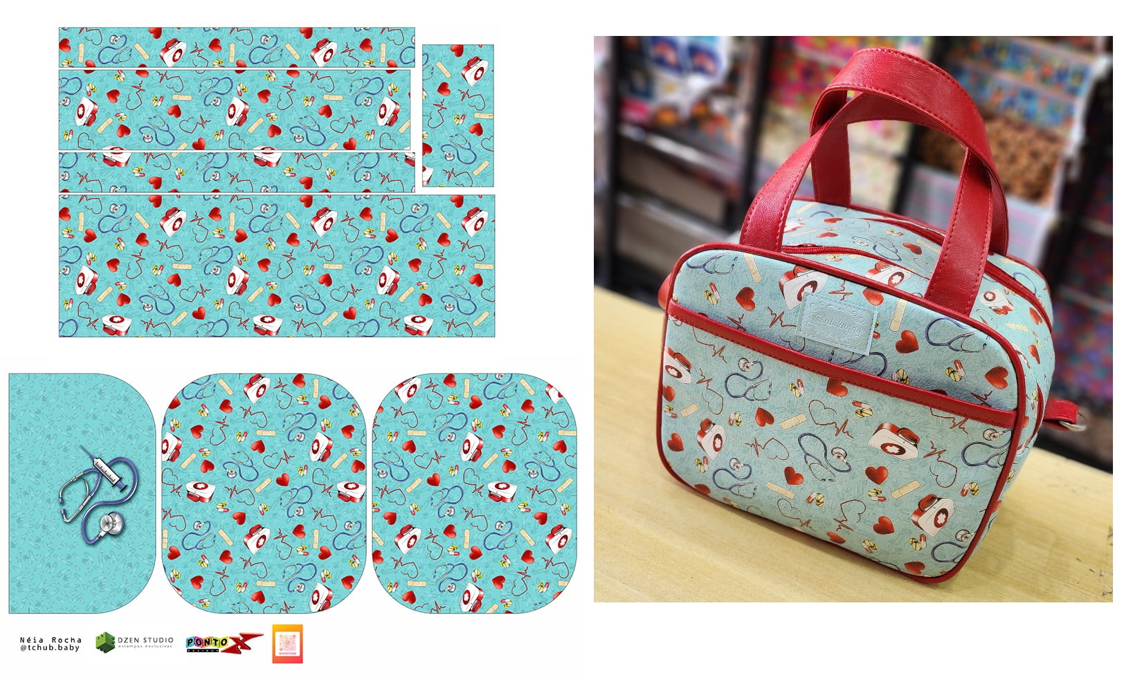 Painel Bolsa Medicina Ziper Duplo - Ponto X Tecidos Doll Estampado