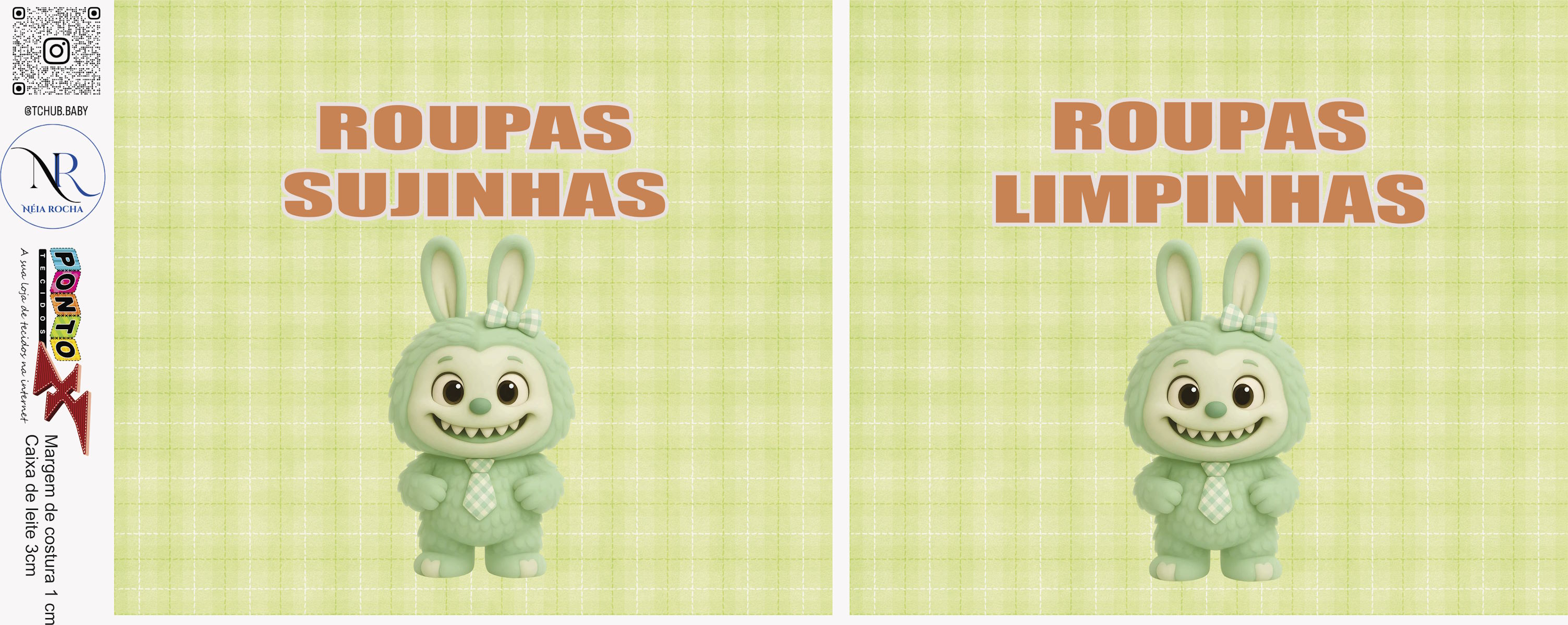 Painel Limpinho e Sujinho Lububu Verde - Sintético Doll by Neia Rocha