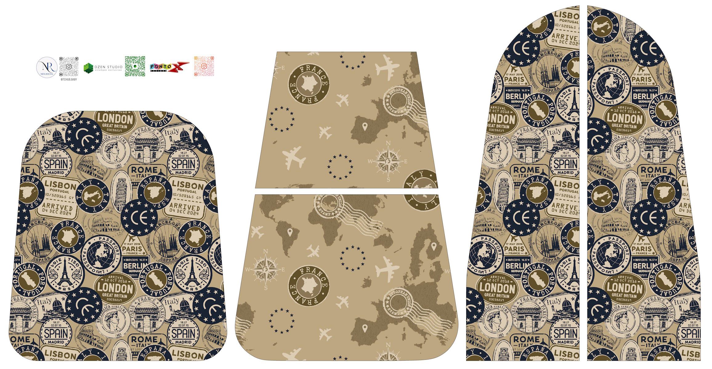 Painel Mochila 2 Bolsos Estampa Viagem Bege - Sintético Doll