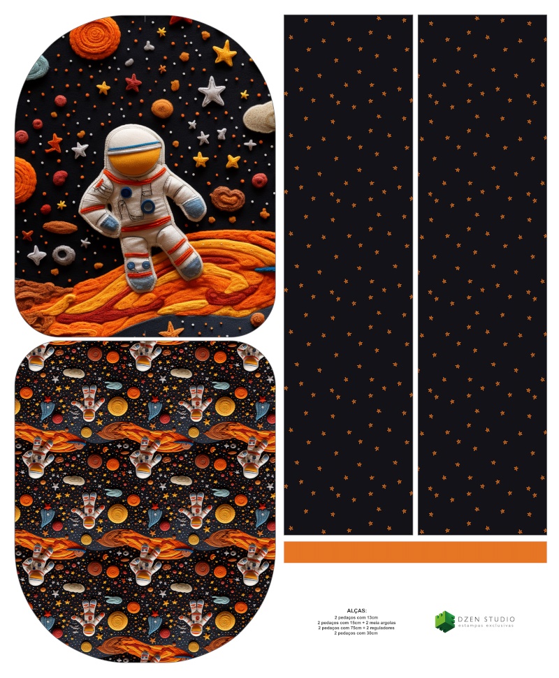 Painel Mochila Média Astronauta - Sintético Doll Estampado