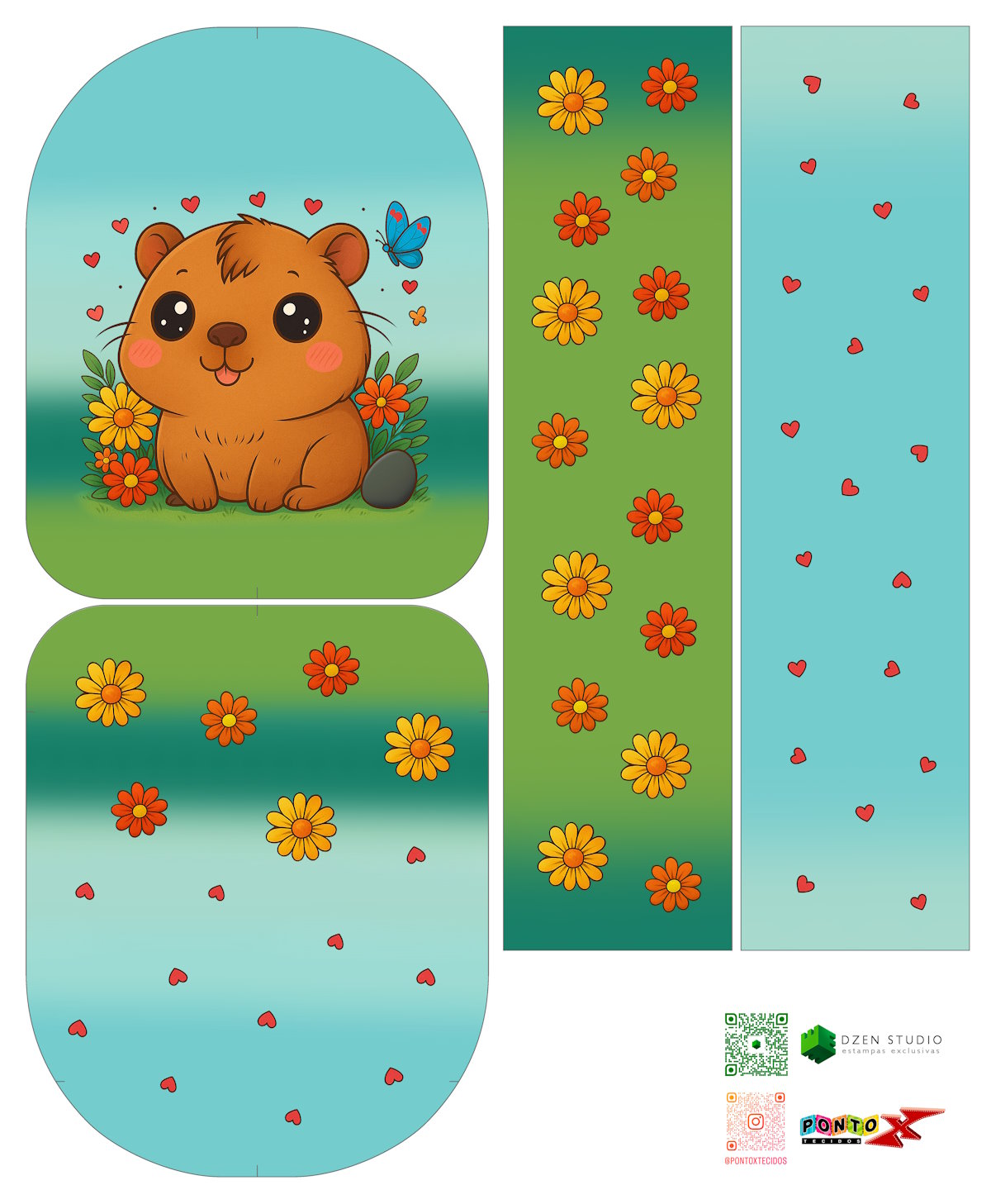Painel Mochila Média Capivara Baby - Sintético Doll Estampado