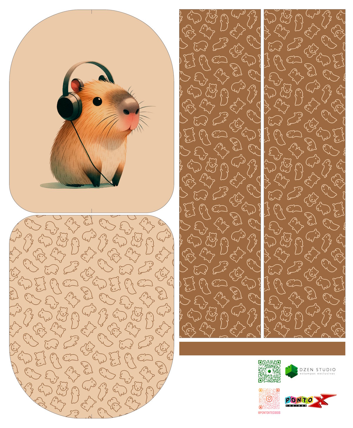 Painel Mochila Média Capivara Bege - Sintético Doll Estampado