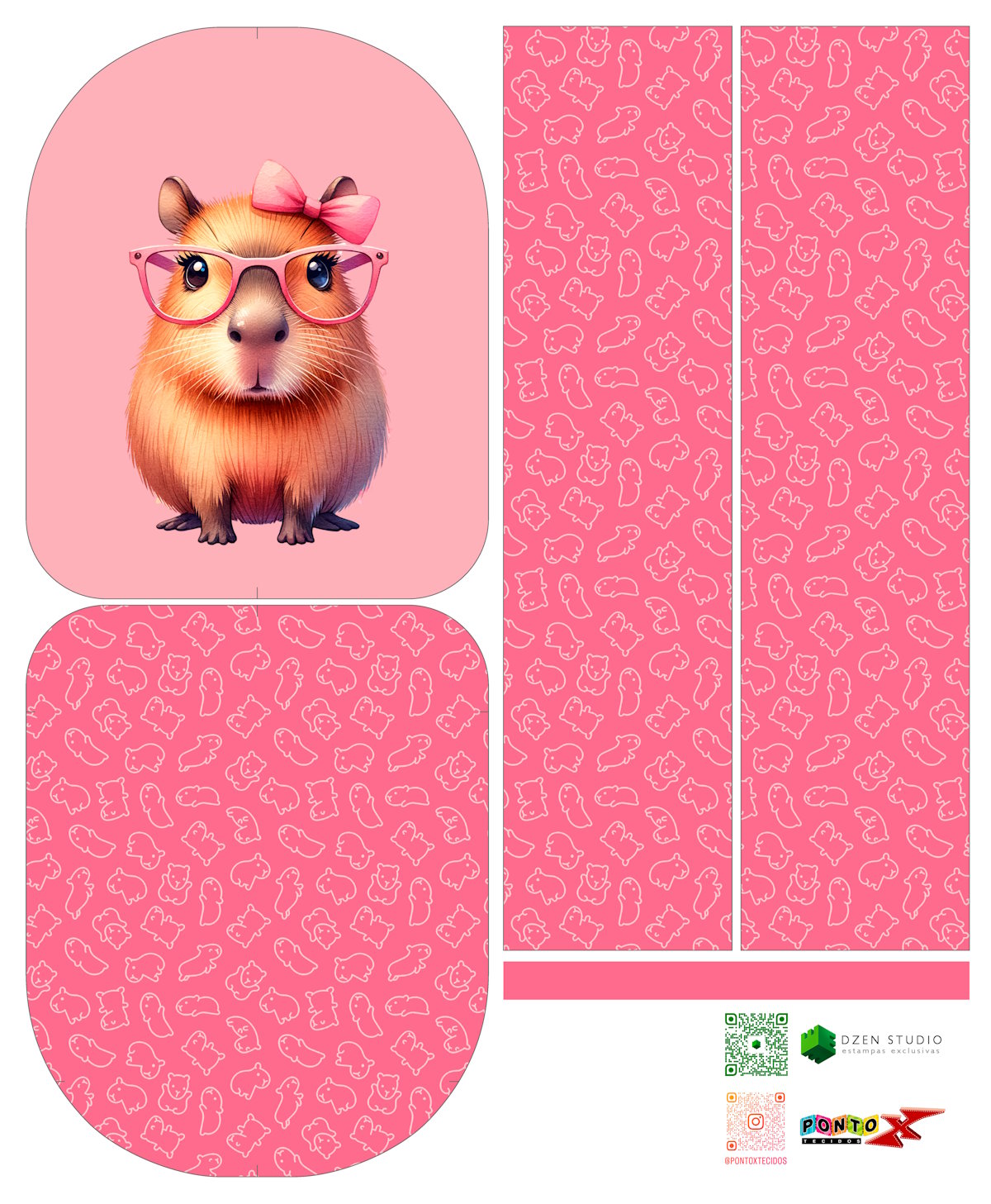 Painel Mochila Média Capivara Rosa - Sintético Doll Estampado