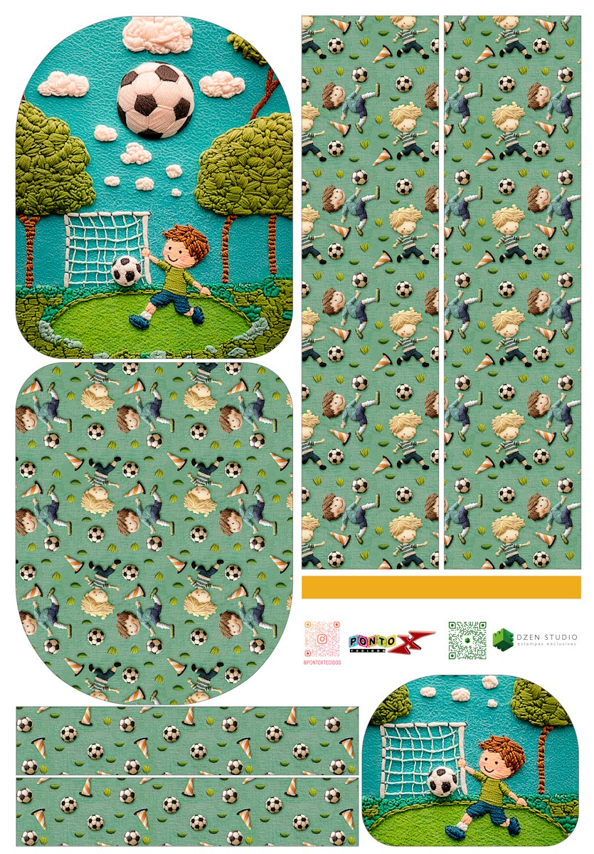 Painel Mochila Média Futebol com Bolso - Dzen Sintético Doll Estampado
