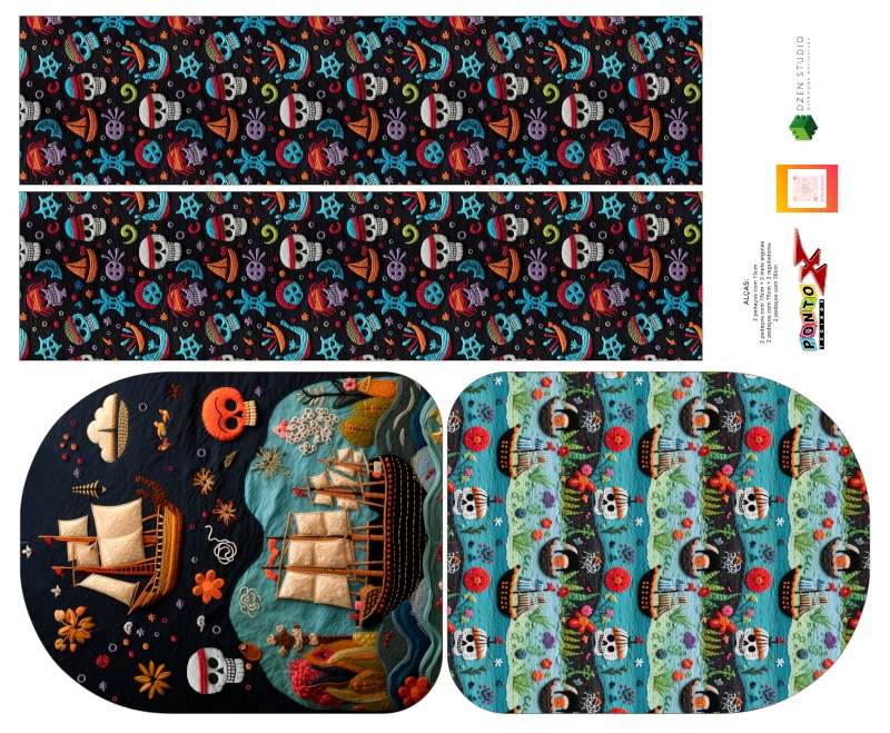 Painel Mochila Piratas 3D - Dzen Sintético Doll Estampado