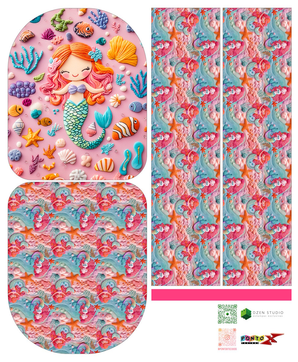 Painel Mochila Média Sereia - Dzen Sintético Doll Estampado