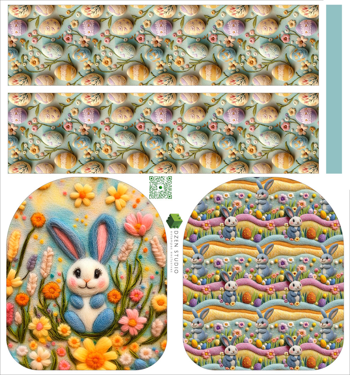 Painel Mochila Mini Páscoa 2 Azul- Dzen Sintético Doll Estampado