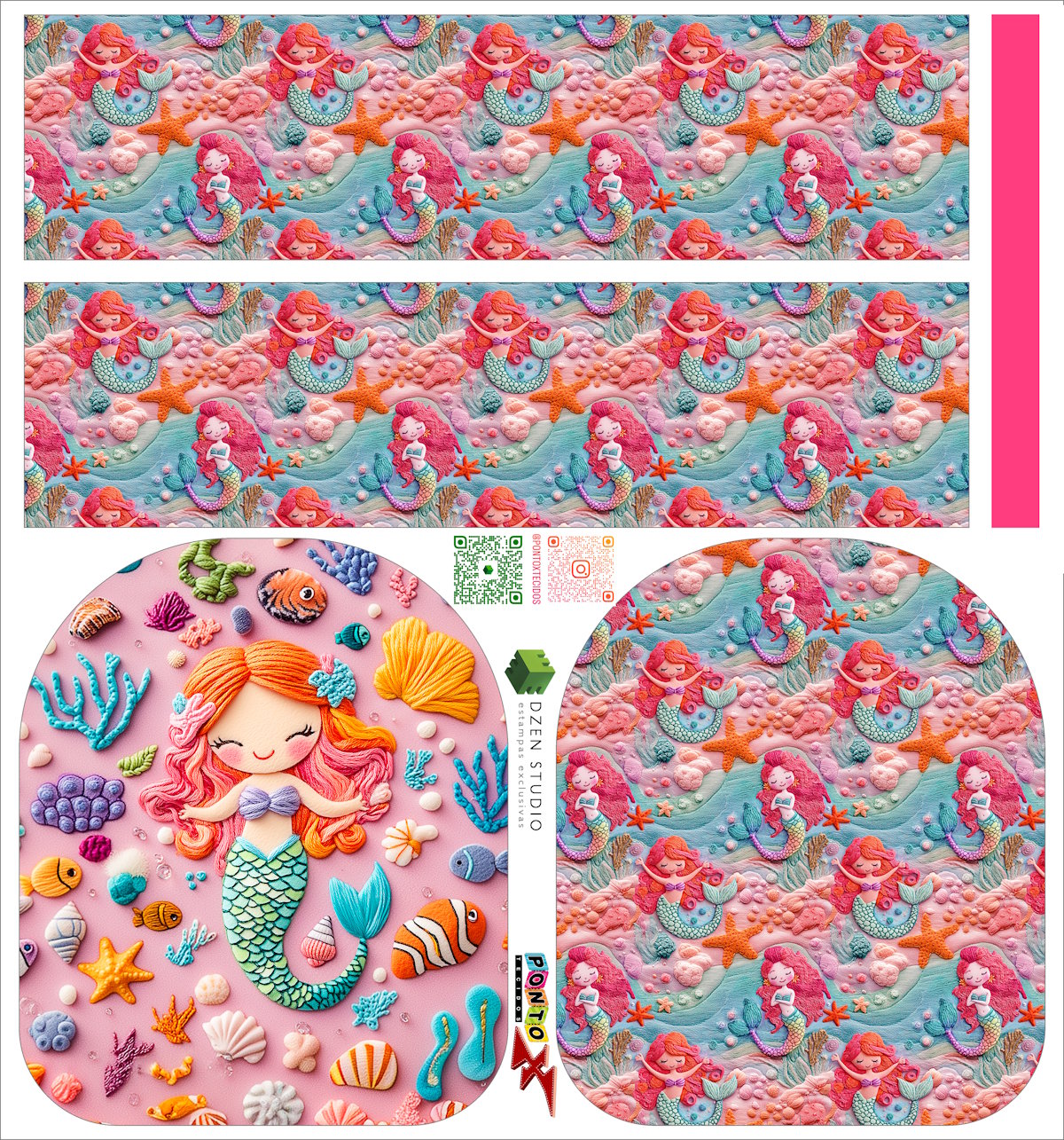 Painel Mochila Mini Sereia - Dzen Sintético Doll Estampado