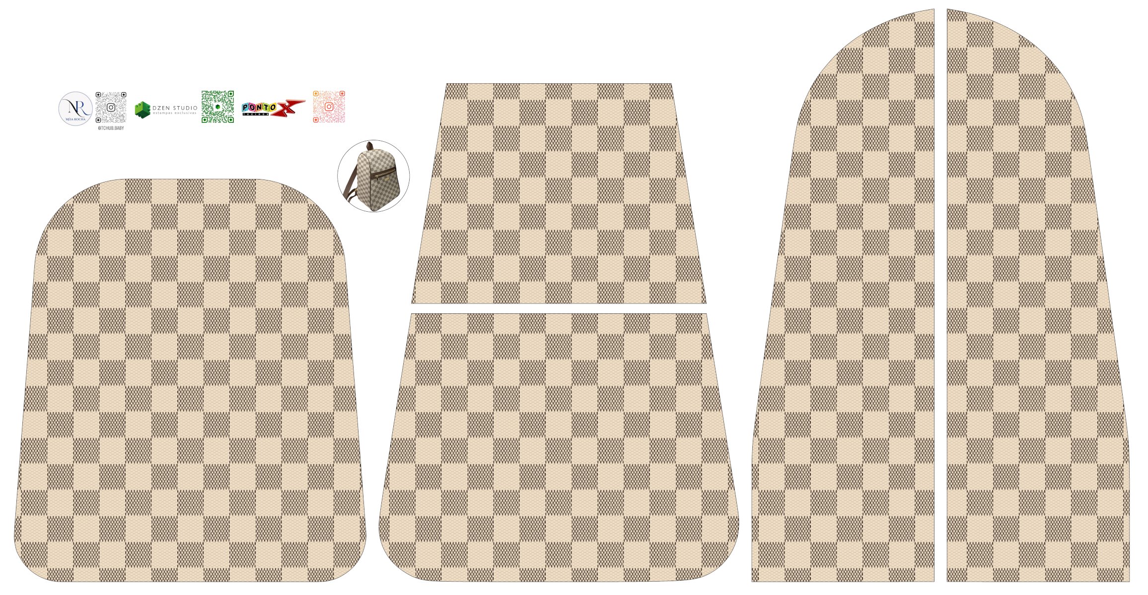 Painel Mochila Paris Xadrez Bege