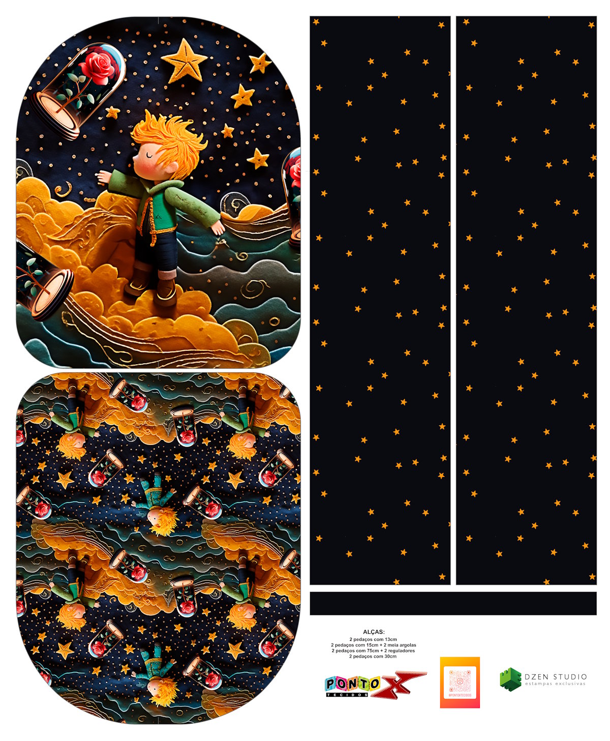 Painel Mochila Média Pequeno Príncipe - Dzen Sintético Doll Estampado