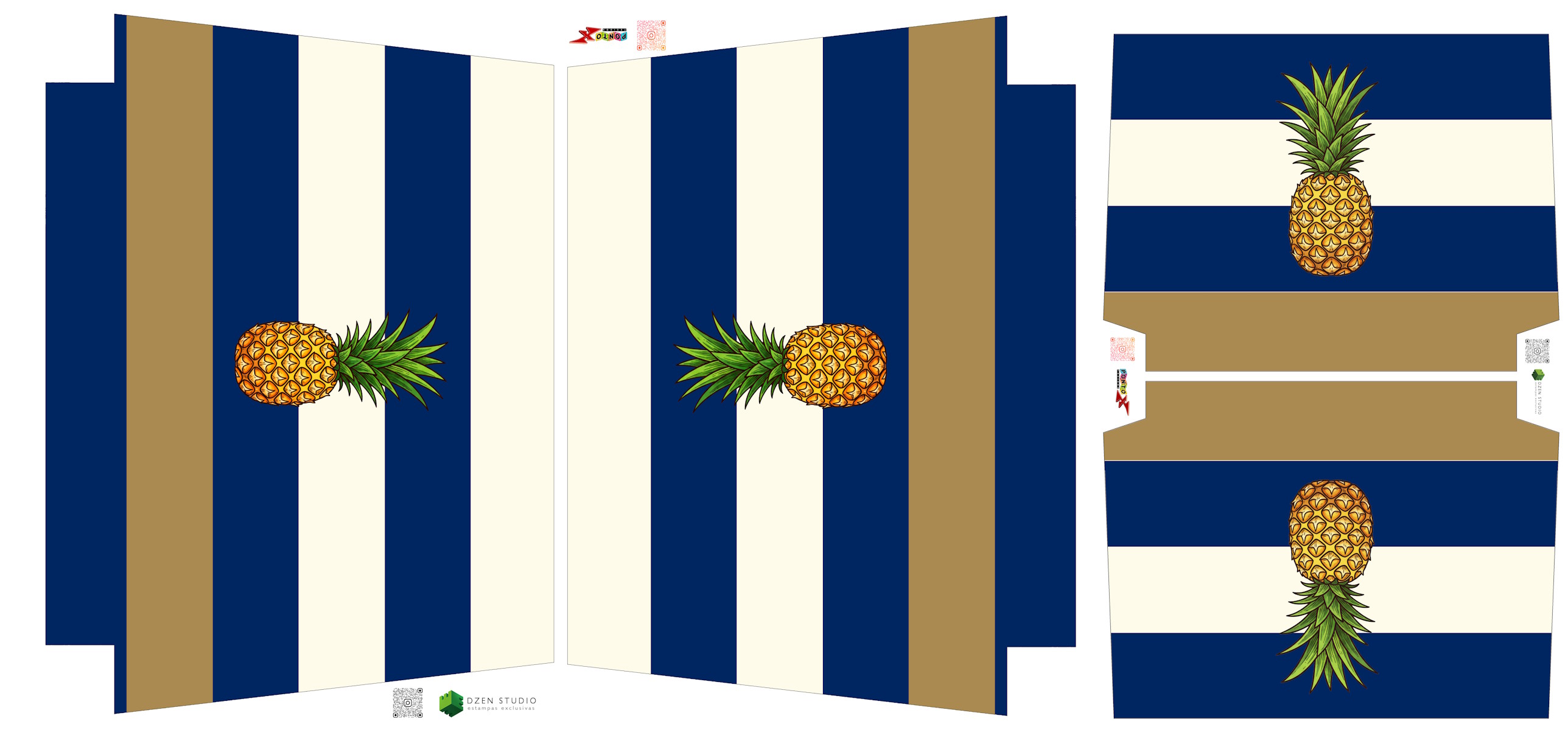 Painel Sintético Doll Kit Praia Marinho e Bege Abacaxi