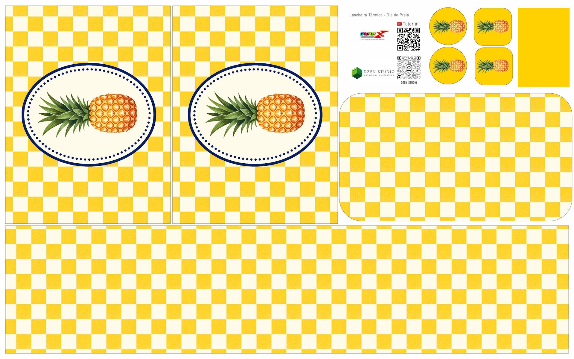 Painel Sintético Doll Lancheira Fruit Amarelo Abacaxi