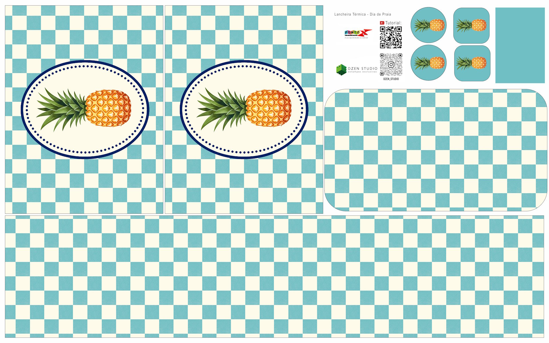Painel Sintético Doll Lancheira Fruit Azul Abacaxi