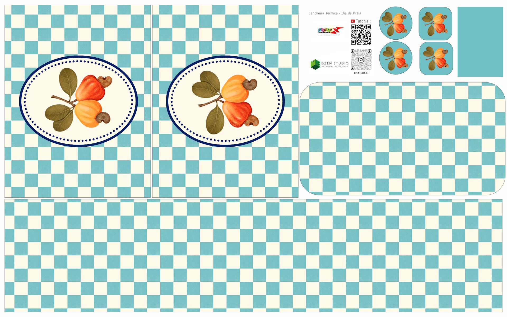 Painel Sintético Doll Lancheira Fruit Azul Caju