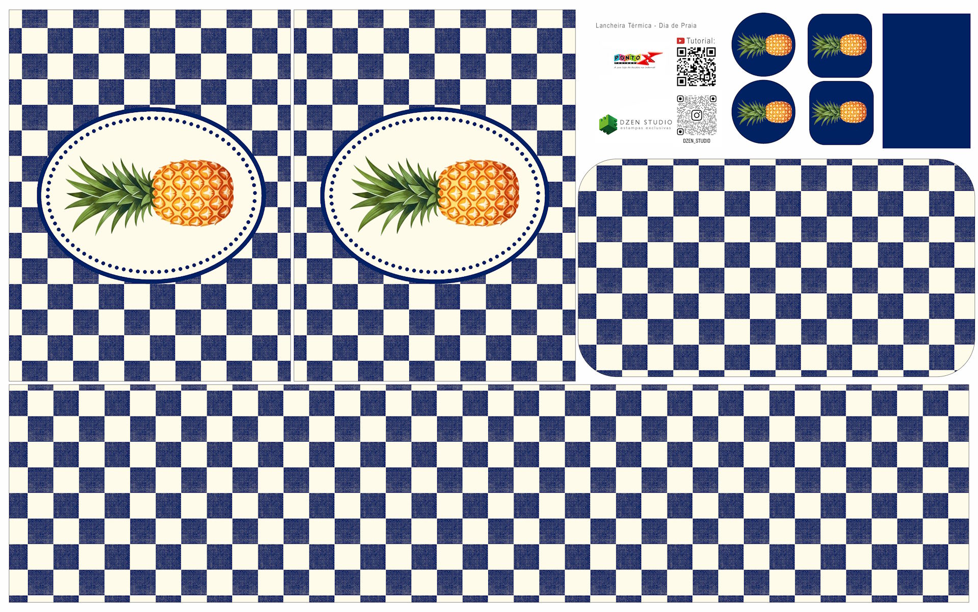 Painel Sintético Doll Lancheira Fruit Marinho Abacaxi