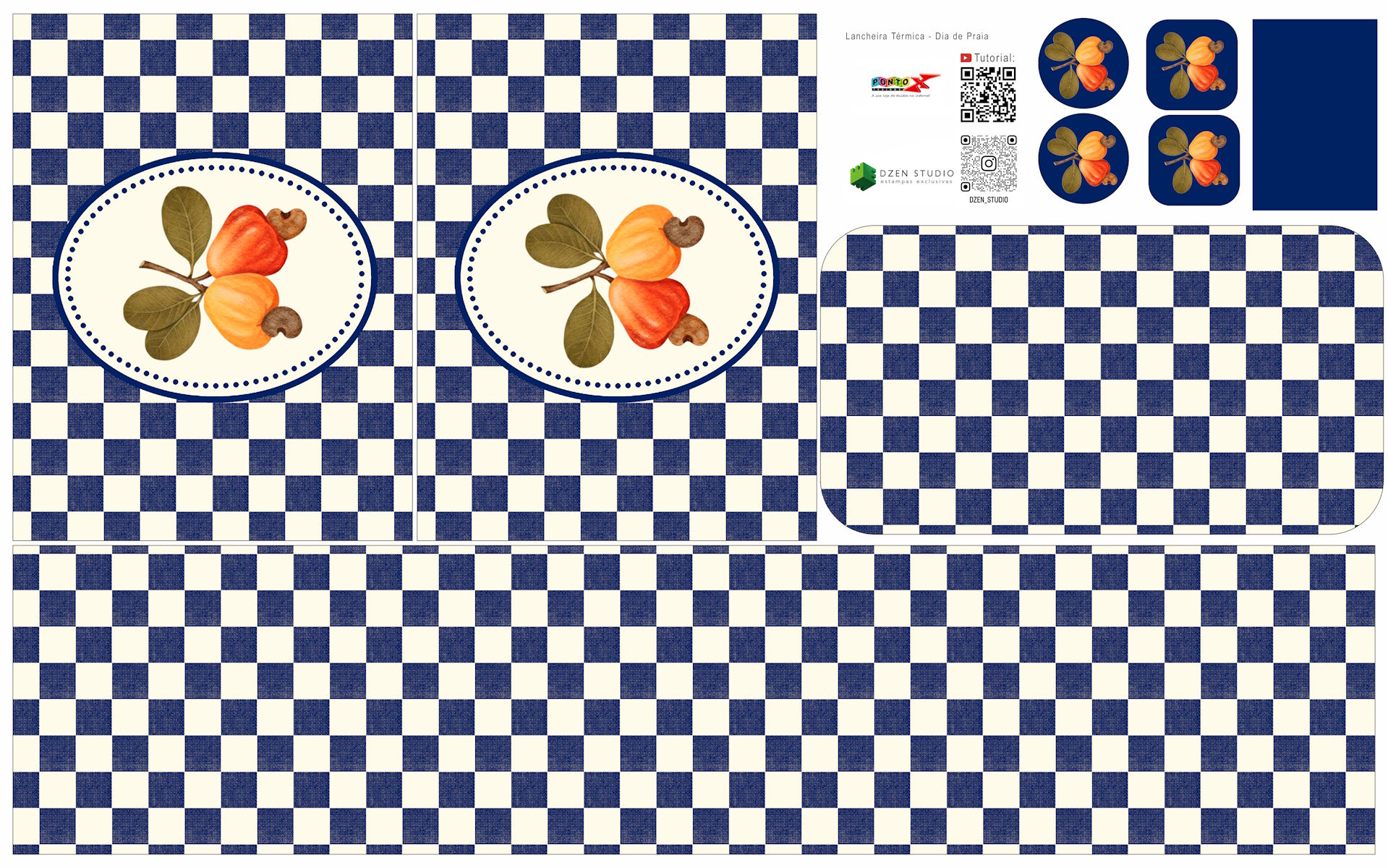 Painel Sintético Doll Lancheira Fruit Marinho Caju