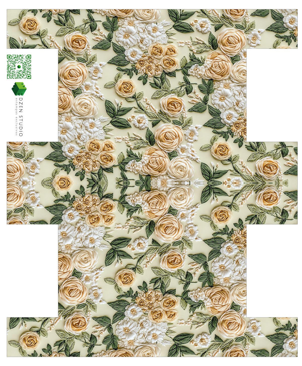 Painel Sintético Doll Necessarie Floral Fundo Verde Água