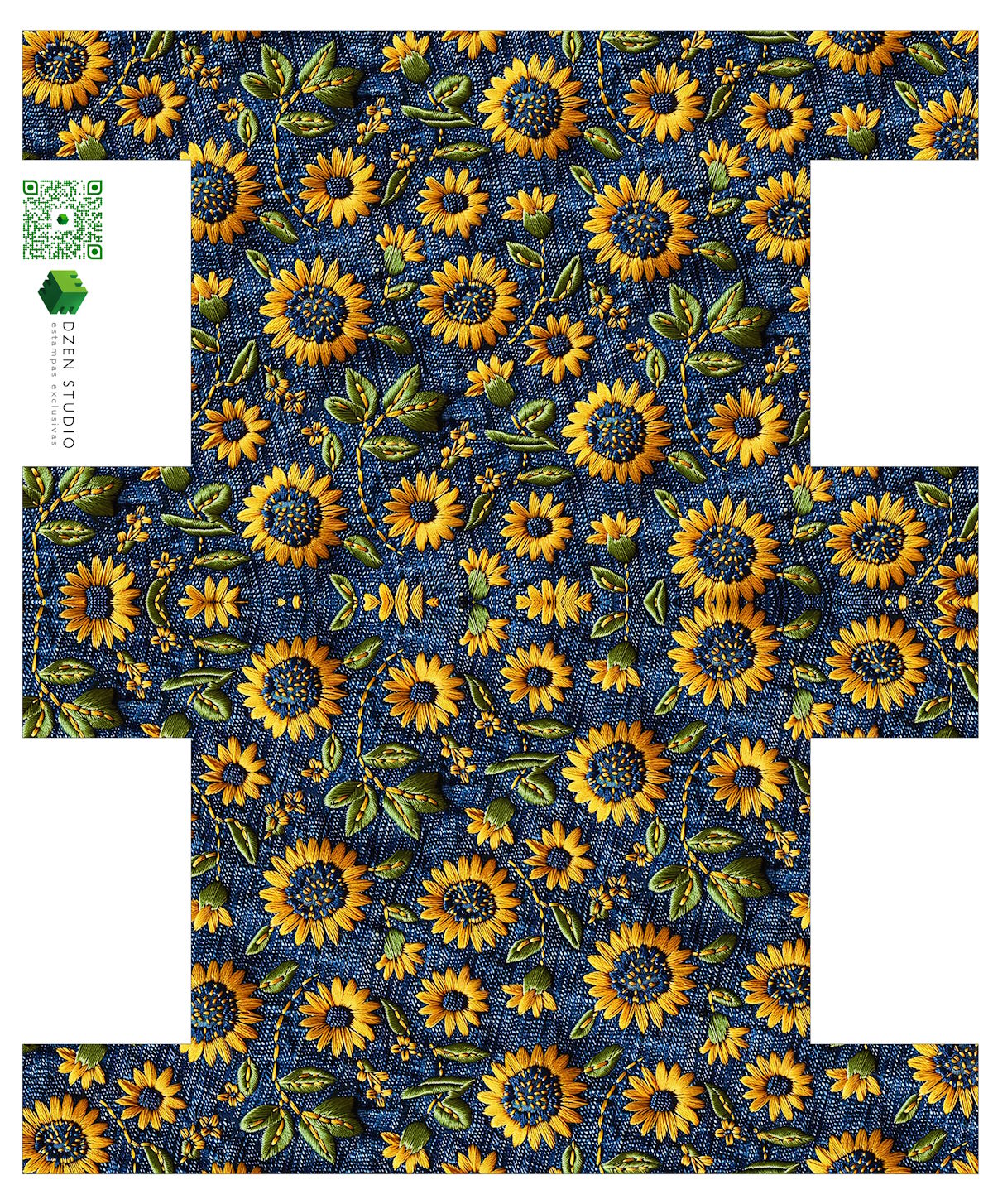 Painel Sintético Doll Necessarie Girassol Fundo Jeans