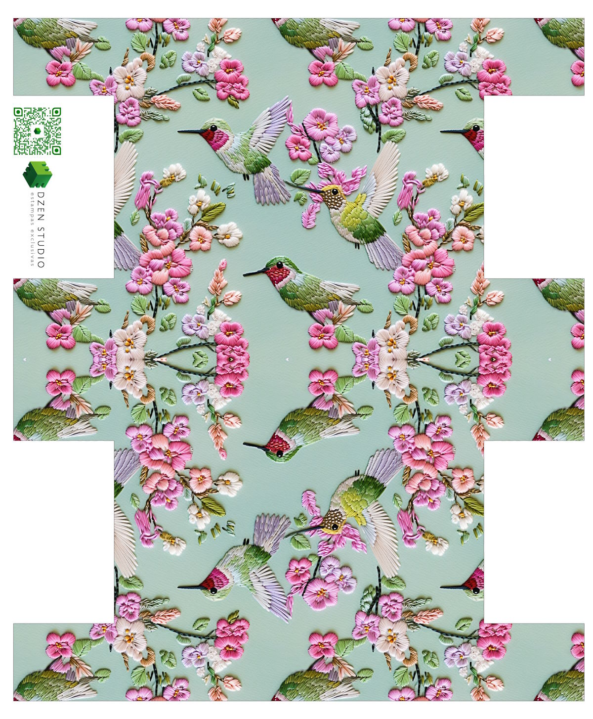 Painel Sintético Doll Necessarie Pássaro Fundo Verde Água