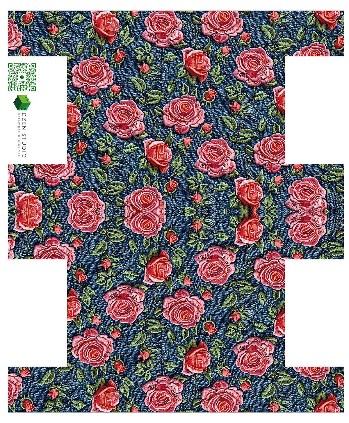 Painel Sintético Doll Necessarie Rosas Fundos Jeans