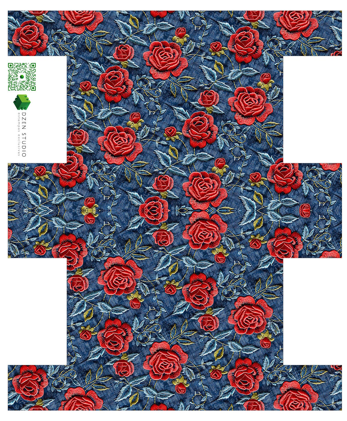 Painel Sintético Doll Necessarie Rosas Vermelhas Fundo Jeans
