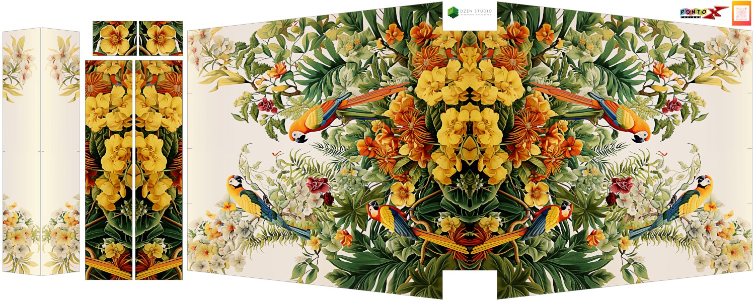 Painel Totebag Araras Flores Fundo Claro - Sintético